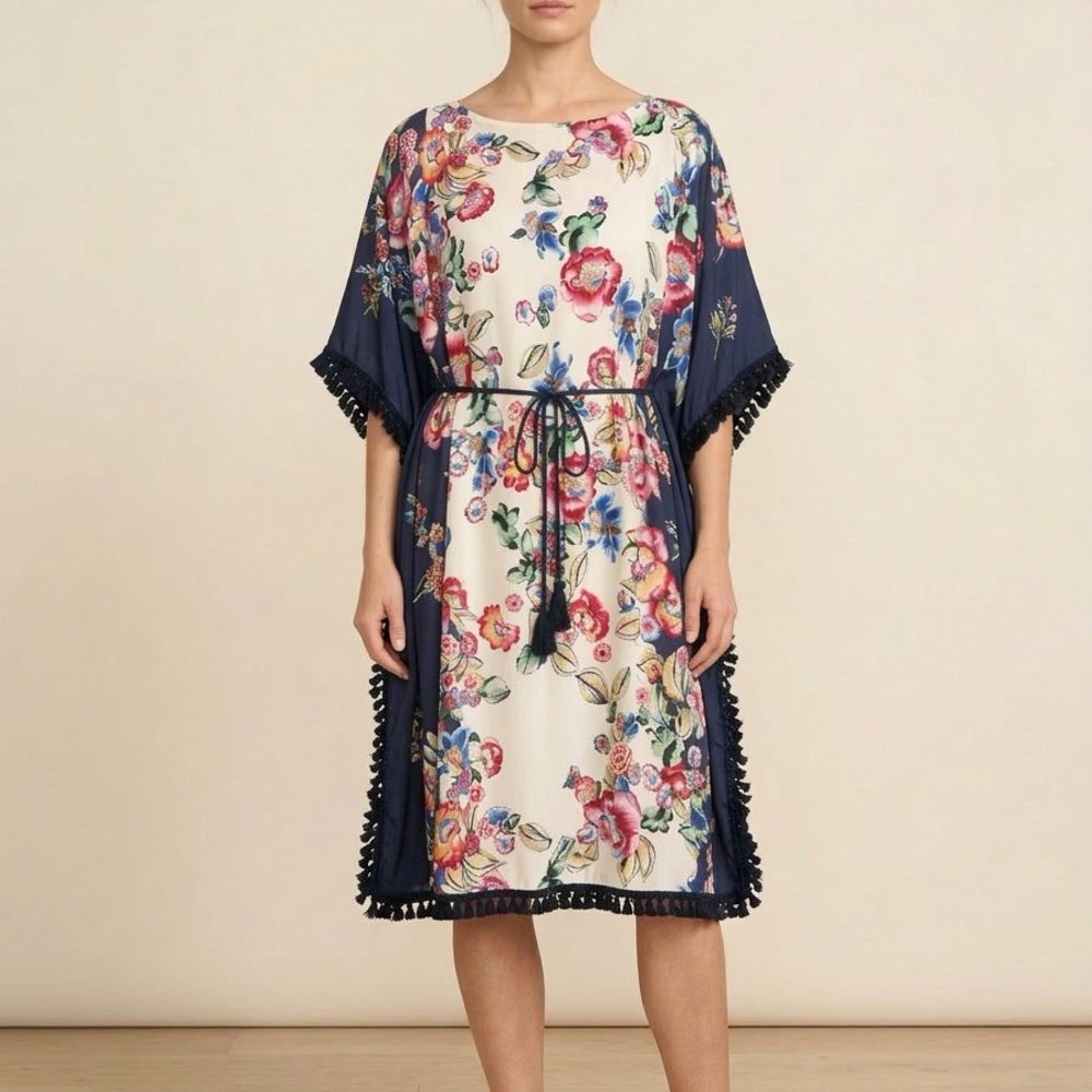 Johnny Was Red and Blue Floral dress